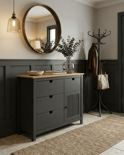Comò Stufo - Mobile per camere, soggiorno e ingresso - 4 cassetti e 1 anta - L. 100 cm x H. 80 cm x P.40 cm - Rovere chiaro, antracite