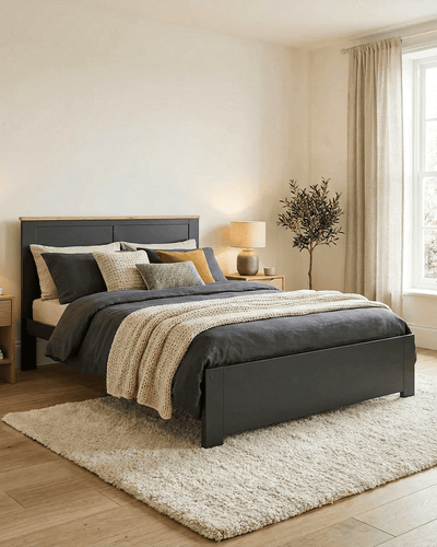 Letto Kira - Letto matrimoniale - Design contemporaneo - Materasso escluso - 140 x 100 x 190 cm - Antracite/legno