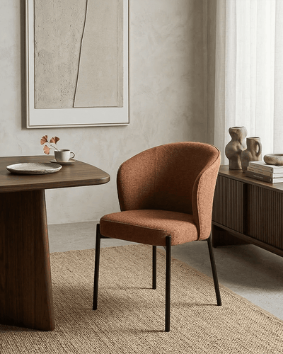 Sedia Agata - Sedia moderna in tessuto color Bronzo - Struttura in metallo nero opaco - Design moderno - 1 pz