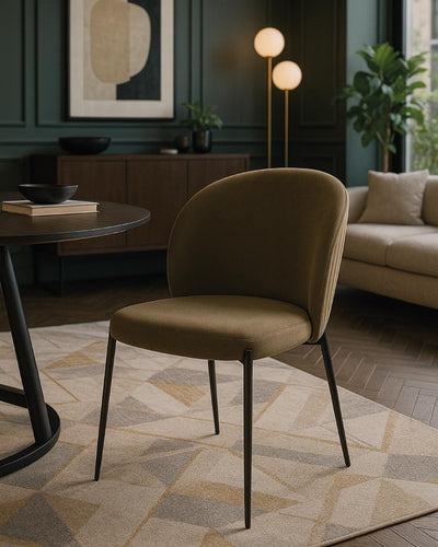 Sedia Agata - Sedia moderna in tessuto tortora - Struttura in metallo nero opaco - Design moderno - 1 pz