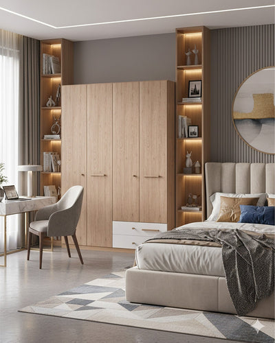 Armadio Alba H.230 - Guardaroba moderno - 4 ante 2 cassetti - 8 varianti colore personalizzabile - 1 ripiano regolabile incluso - Ripiani regolabili opzionali