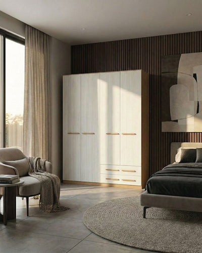 Armadio Alba H.230 - Guardaroba moderno - 4 ante 2 cassetti - 8 varianti colore personalizzabile - 1 ripiano regolabile incluso - Ripiani regolabili opzionali