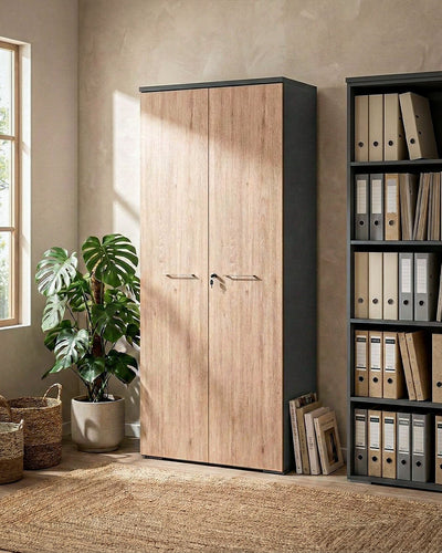 Armadio ufficio Nevada - Mobile archivio 2 ante con serratura - 4 mensola incluse - L. 90 x H. 199 x P. 42,5 cm – Antracite, ante personalizzabili