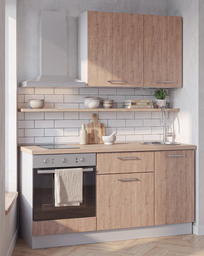 Cucina compatta Alice - 165 cm Linea Elettra - Blocco cucina moderno per appartamento, B&B e hotel - Personalizzabile in finiture e colori - Personalizzabile in composizione ed accessori