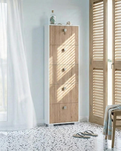 Scarpiera Ornella - 5 ante a ribalta – Mobile portascarpe compatto bianco con ante virginia - 65x185x18 cm - 15 paia