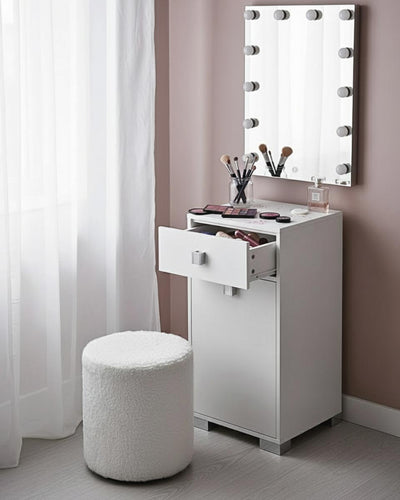 Mobile contenitore Lena - Mobile multiuso 1 anta e 1 cassetto - Struttura bianco - Ripiano regolabile incluso - 45,5x35x79 cm