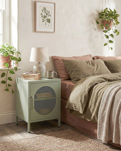 Comodino Elisse GLOW - Menta - Comodino Moderno in metallo verniciato - 1 Anta