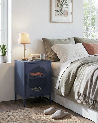 Comodino Elisse GLOW - Blu scuro - Comodino Moderno in metallo verniciato - 1 Anta