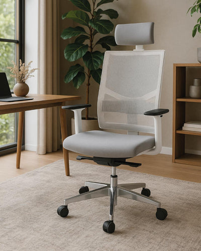 Poltrona Eclipse – Sedia ufficio Mesh – Schienale in rete con poggiatesta – Braccioli regolabili 3D – Base girevole con meccanismo antishock – Altezza regolabile