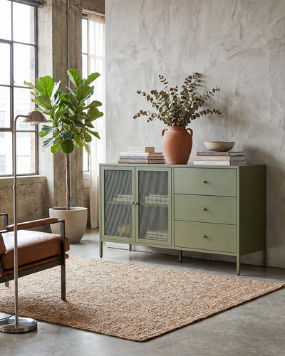 Madia Trama COMBO - Oliva - Credenza Moderna in metallo verniciato - 2 Ante 3 Cassetti -