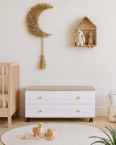 Comodino Tolmo - Mobile con 4 ruote - 2 cassetti - 7 varianti colore personalizzabile - 90 L. x 41 H. x 38 P.