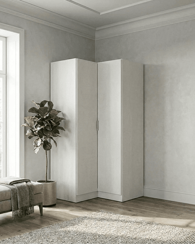 Armadio Michelle - Guardaroba ad angolo moderno - 2 ante - Struttura bianca - 5 ripiani inclusi - 90,5 x 184,2 x 92,5 cm