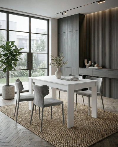 Tavolo da Pranzo ELVAR – Tavolo Rettangolare Fisso Moderno Bianco per 6 Persone