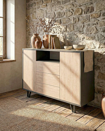 Madia TARIS - 2 ante, 3 cassetti - L.136,3cm x H.100cm x P.41cm -Antracite/Virginia