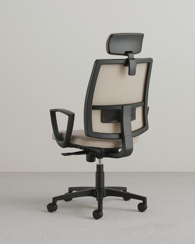 Poltrona Madras – Sedia ufficio Mesh – Poggiatesta rivestito – Schienale in rete traspirante – Braccioli 2D regolabili – Base girevole – Altezza regolabile