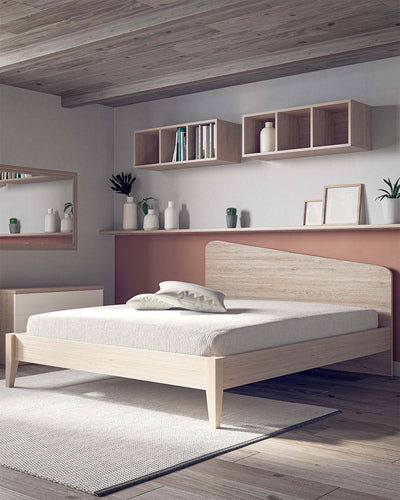 Letto Luna con piedi in legno - Matrimoniale - 10 colori - Design moderno