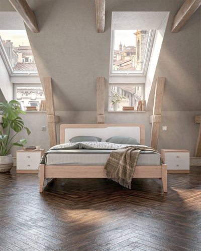 Letto Quadro con piedi in legno - Matrimoniale - 10 colori - Design moderno