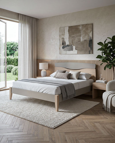 Letto Smile con piedi in legno - Matrimoniale - 10 colori - Design moderno
