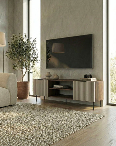 Madia Skimmi - Set Inva - Mobile Tv moderno - 2 ante e 2 vani - L. 181 cm x H. 53 cm x P.42 cm - Chasmere/Noce