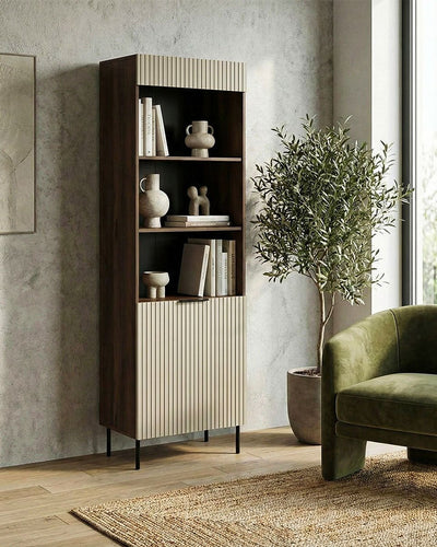 Libreria Sarco - Set Inva - Mobile soggiorno - 1 ante e 3 vani - Ripiani inclusi - L. 60 cm x H. 185 cm x P.42 cm - Chasmere/Noce