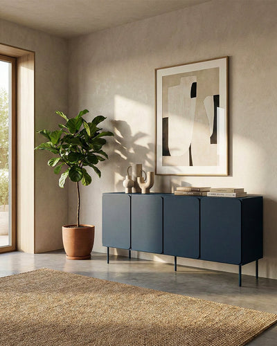 Madia Vertica - Set Angle - Mobile per soggiorno, moderno - 4 ante - L. 200 cm x H. 75 cm x P.42 cm - Blu ardesia scuro