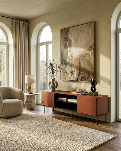 Madia Apice - Set Angle - Mobile con vano per soggiorno, moderno - 2 ante - L. 200 cm x H. 57 cm x P.42 cm - Terra di Siena bruciata