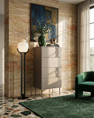 Comò Tramali - Set Braid - Mobile moderno per camere, soggiorno - 4 cassetti - L. 50 cm x H. 125 cm x P.40 cm - Cashmere