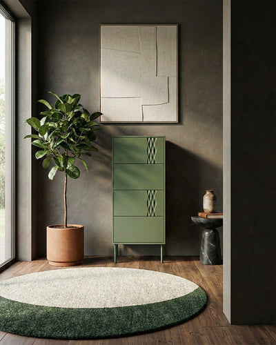 Comò Ritma - Set Braid - Mobile moderno per camere, soggiorno - 4 cassetti - L. 50 cm x H. 125 cm x P.40 cm - Oliva