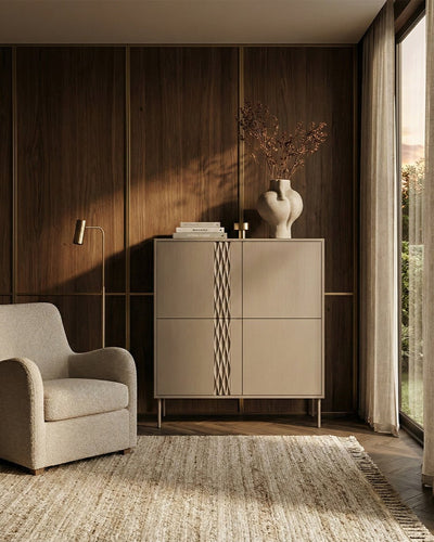 Madia Cannelè - Set Braid - Mobile libreria per soggiorno, moderno - 4 ante - L. 100 cm x H. 110 cm x P.40 cm - Cashmere