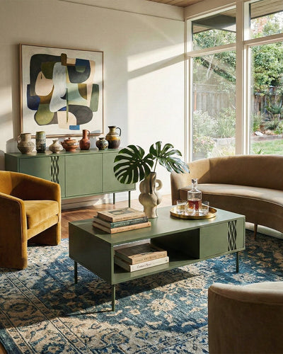 Tavolino Filato - Set Braid - Tavolino basso per soggiorno - Design moderno - L. 110 cm x H. 40 cm x P.60 cm - Oliva