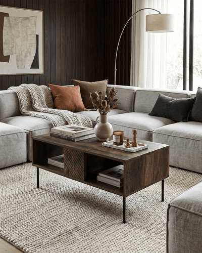 Tavolino Cavu - Set Darc - Tavolino basso per soggiorno - Design contemporaneo - L. 100 cm x H. 45 cm x P. 55 cm - Ebano scuro