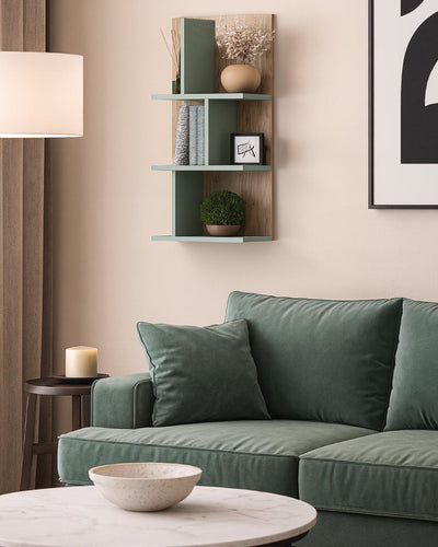 Libreria a muro verticale Plutone- Scaffale pensile 4 ripiani sfalsati in truciolato - 7 varianti colore mensole - Design moderno