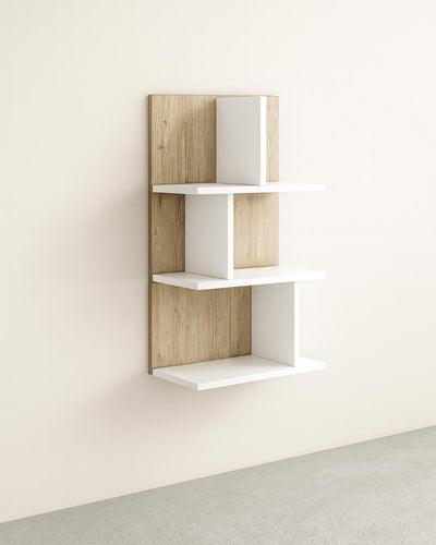 Libreria a muro verticale Plutone- Scaffale pensile 4 ripiani sfalsati in truciolato - 5 varianti colore mensole - Design moderno