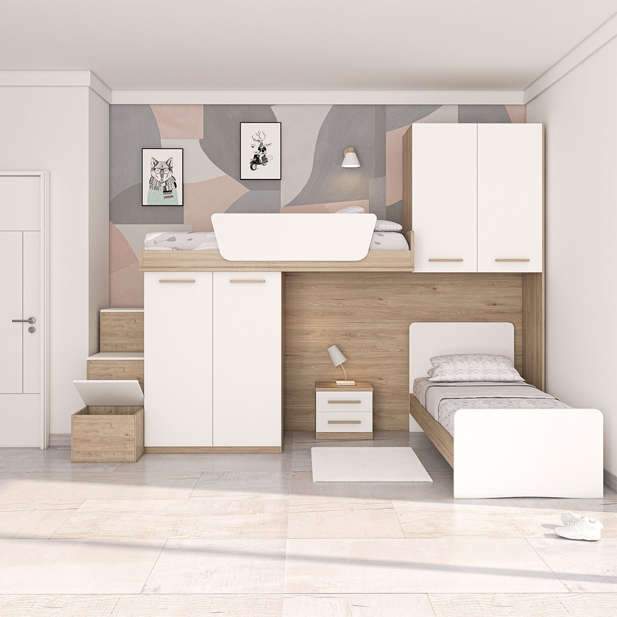 Cameretta a soppalco angolare Sx Lera Composizione salvaspazio