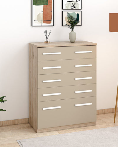 Comò con base cinque cassetti L.90 x P.45 x H.121 - in diverse colorazioni