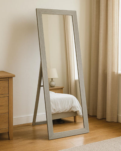 Specchio da Terra Lucea 40x160 cm – Cornice in Legno Bianco o Silver – Struttura Autostabile per Camera o Ingresso