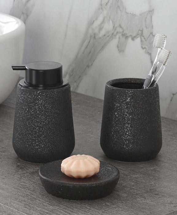 Set in ceramica Nero IBIZA 3 pz: dispenser, portaspazzolino e portasapone in diverse colorazioni - doomostore