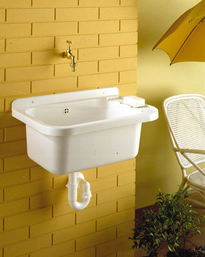 Lavandino Pilozzo a Muro Bianco Perlato , Resina per Esterno 50x34h21