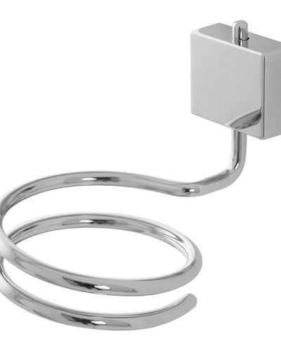 porta asciugacapelli in acciaio cromato con doppia modalità di fissaggio