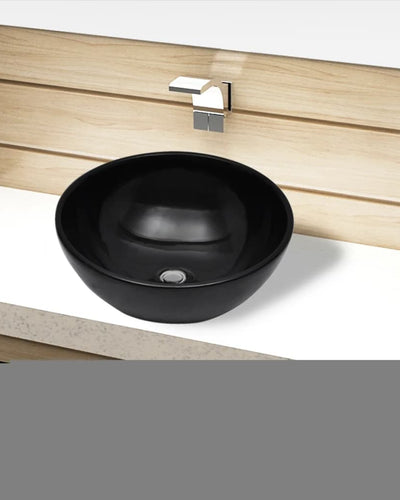 Lavandino da bagno in ceramica nera rotondo