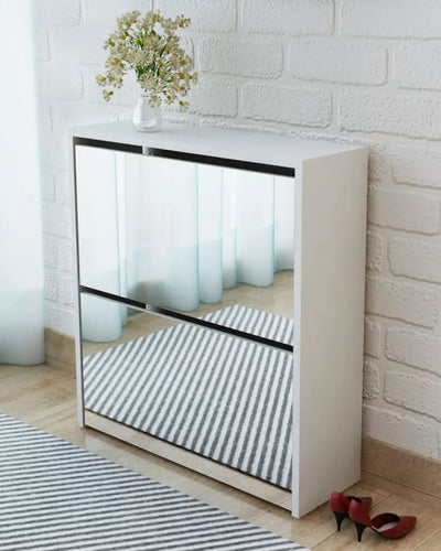 Scarpiera a 2 Strati con Specchio Bianca 63x17x67 cm