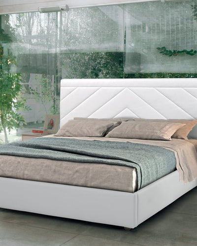 Letto Aurora imbottito in ecopelle con contenitore