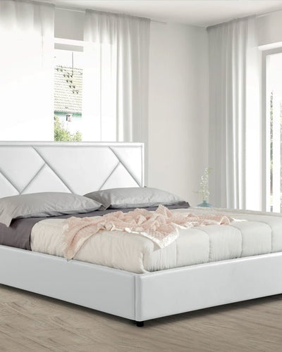 Letto Incastro Bianco imbottito in ecopelle con contenitore