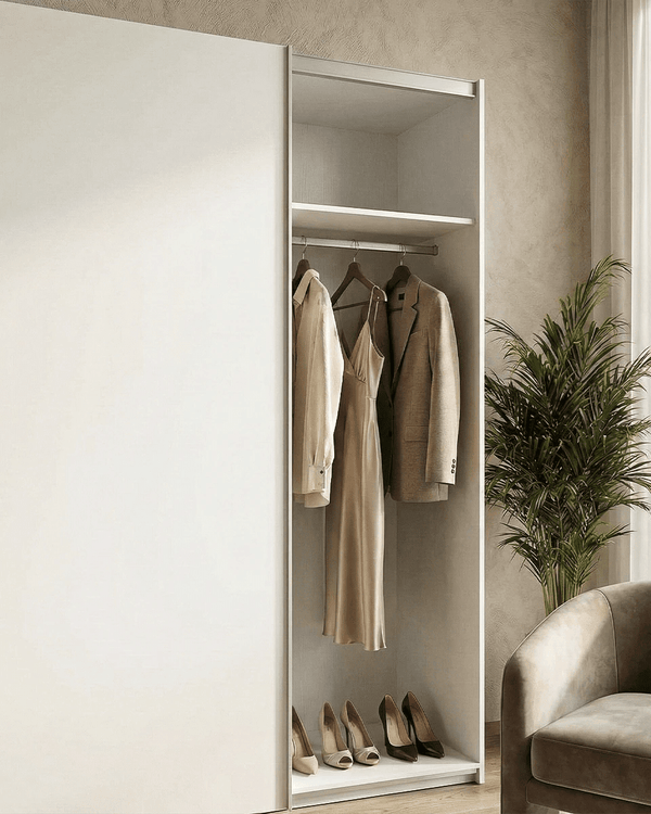 Armadio Siviglia - Guardaroba scorrevole moderno - 2 ante - Struttura bianca lucida - 2 ripiano incluso - L. 150 x H. 204 x P. 65 cm - doomostore