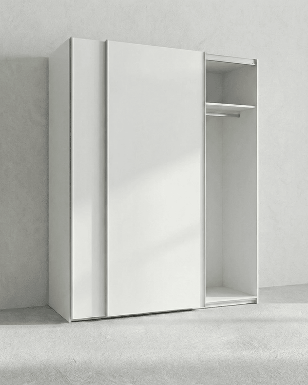 Armadio Siviglia - Guardaroba scorrevole moderno - 2 ante - Struttura bianca lucida - 2 ripiano incluso - L. 150 x H. 204 x P. 65 cm - doomostore