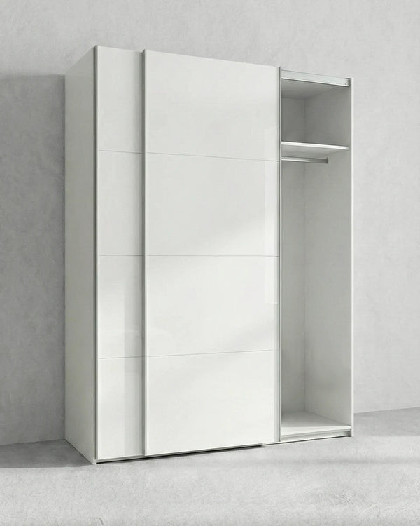 Armadio Barcellona - Guardaroba scorrevole moderno - 2 ante - Struttura bianca lucida - 2 ripiano incluso - L. 180 x H. 204 x P. 65 cm - doomostore