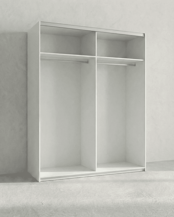 Armadio Barcellona - Guardaroba scorrevole moderno - 2 ante - Struttura bianca lucida - 2 ripiano incluso - L. 180 x H. 204 x P. 65 cm - doomostore
