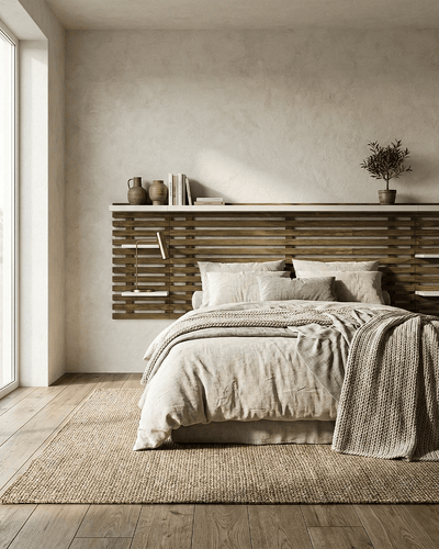 Testiera Adani - Testiera letto matrimoniale con mensole - Design moderno - Letto escluso - 240 x 62 x 23,5 cm - Color quercia/bianco