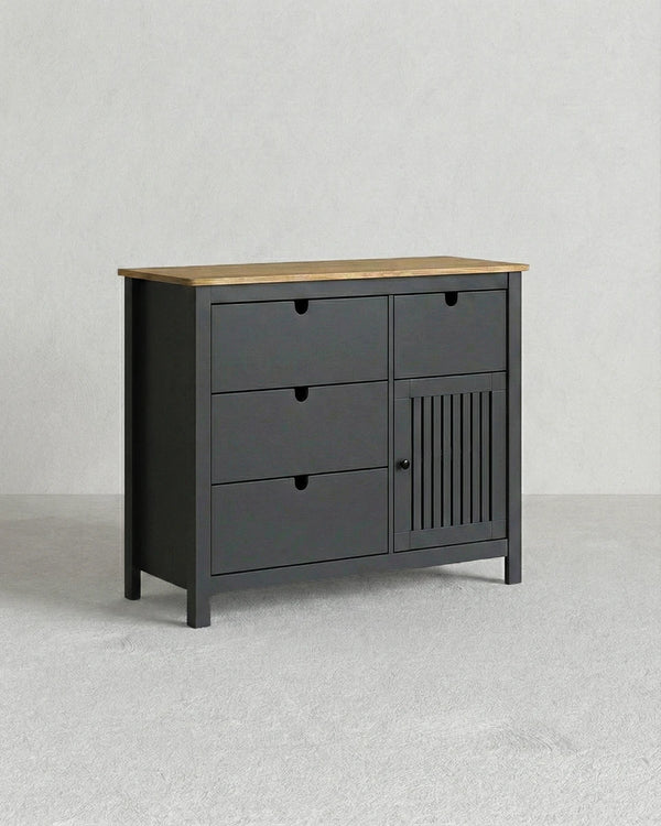 Comò Stufo - Mobile per camere, soggiorno e ingresso - 4 cassetti e 1 anta - L. 100 cm x H. 80 cm x P.40 cm - Rovere chiaro, antracite - doomostore