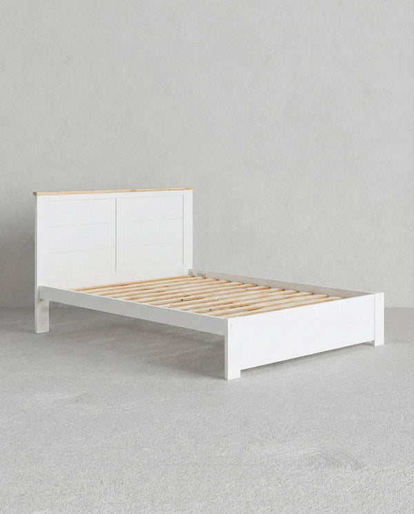 Letto Dekira - Letto matrimoniale - Design contemporaneo - Materasso escluso - 140 x 100 x 190 cm - Bianco/legno - doomostore
